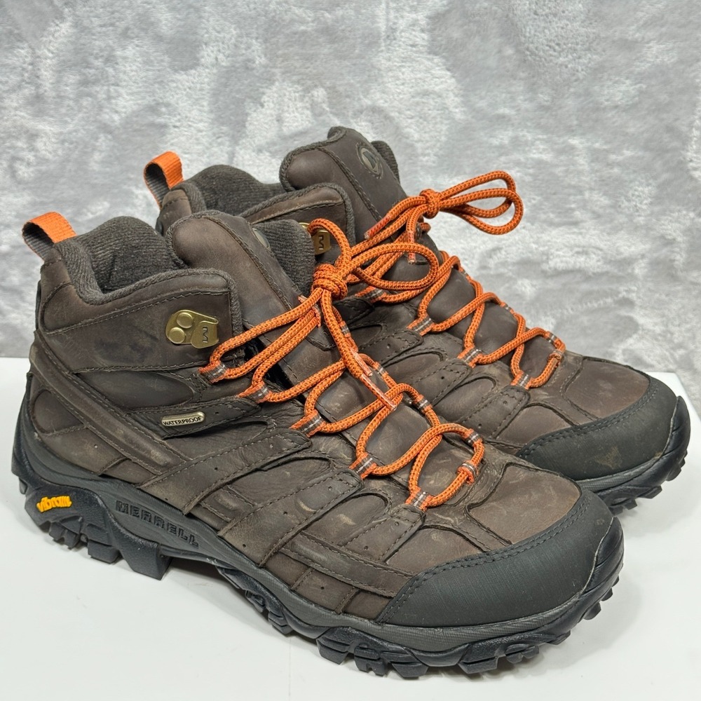 MERRELL Moab 2 Mid Waterproof Hiking Boots Mens 8.5 Wide Leather Vibram Outdoor - Picture 2 of 9